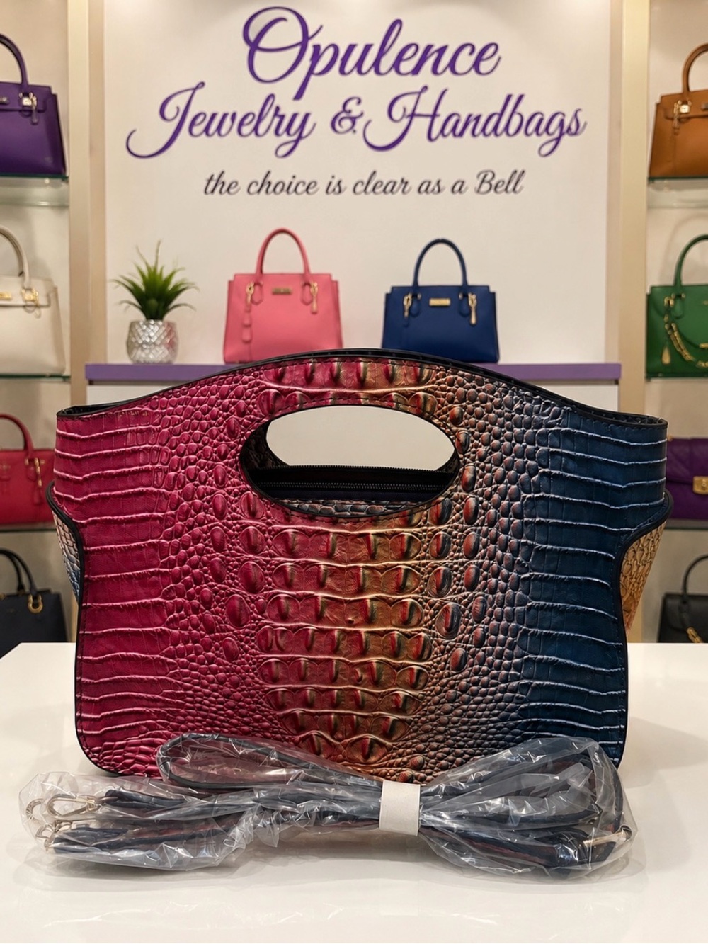 Multicolor Ombre Croc-Texture Tote with Top Handle